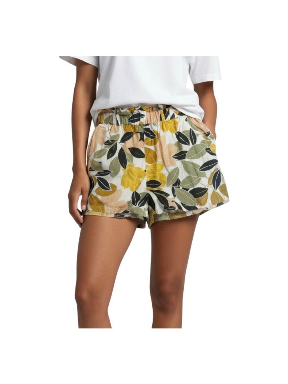 Rachel Zoe Linen Floral Shorts Paperbag Waist Lightweight Summer Size Large